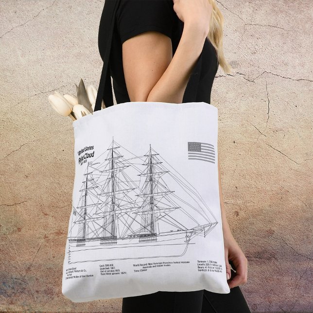 Bolsa Tote Cloud Voadora de Entrega de Clipper - BD de Bluepr (Clipper Ship Flying Cloud - Ship Blueprint BD. Tote Bag)