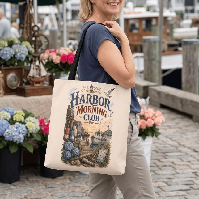 Bolsa Tote Clube da Manhã do Porto Farol Costeiro (Harbor Morning Club Coastal Lighthouse Tote Bag)