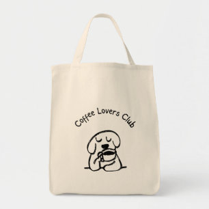 Bolsa Tote Clube de Café Desenhado à Mão Negra e Branca