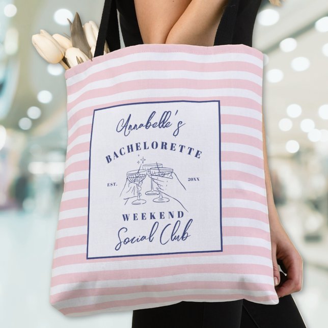 Bolsa Tote Clube Social Elegante Festa de Despedida de Soltei (Social Club Preppy Bachelorette Party Tote Bag)