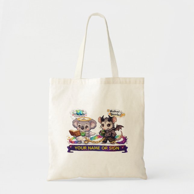 Bolsa Tote Coala Anjo Fofo e Gambá Caos - Amor & Caos (Frente)