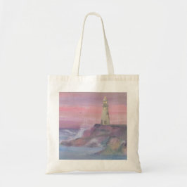 Bolsa Tote Coastal Bluff Lighthouse With Pink Sky