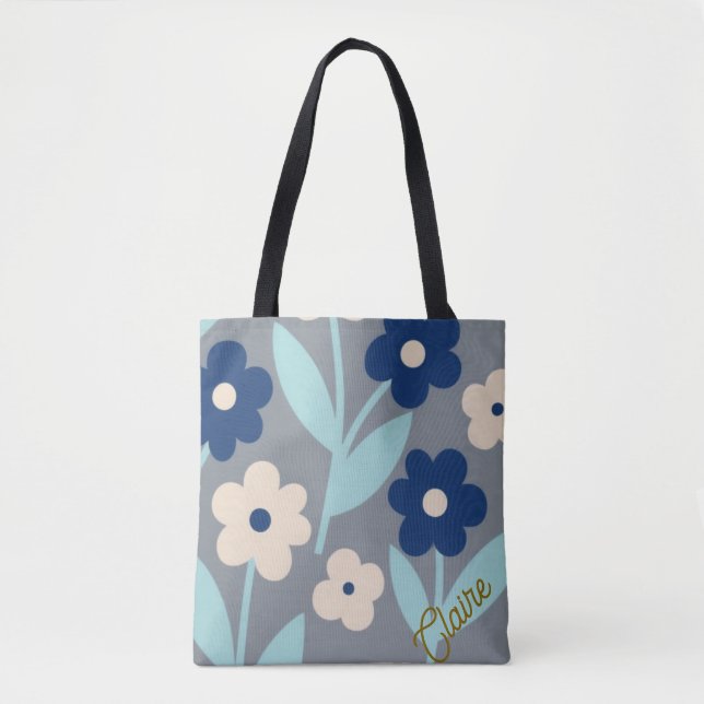 Bolsa Tote Coastal Calm Florals | Indigo & Turquoise pattern (Frente)