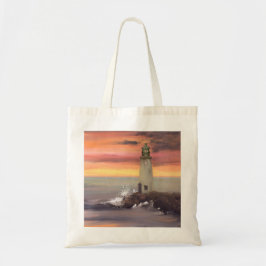 Bolsa Tote Coastal Lighthouse With Pink And Orange Sky