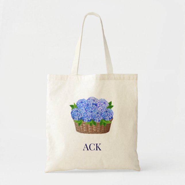 Bolsa Tote Coastal Nantucket Hydrangea Monogram Tote Bag (Frente)