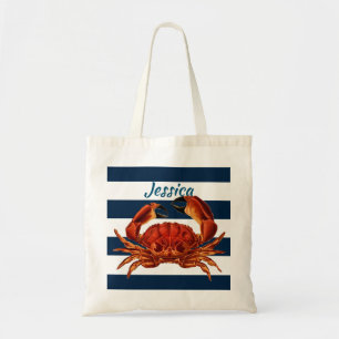 Bolsa Tote Coastal Red Crab Nautical Stripes