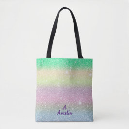 Bolsa Tote Cobertor de Unicórnio com Brilho de Monograma Mini