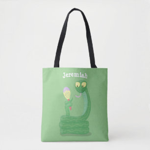 Bolsa Tote cobra verde engraçado com desenhos de maraca