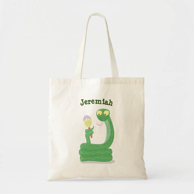 Bolsa Tote Cobra verde engraçado com desenhos de maraca (Frente)