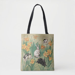 Bolsa Tote Cochonilhas bonitas com Flores Daffodil Páscoa ant