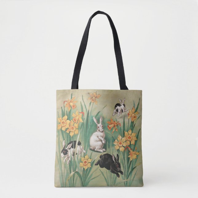 Bolsa Tote Cochonilhas bonitas com Flores Daffodil Páscoa ant (Frente)