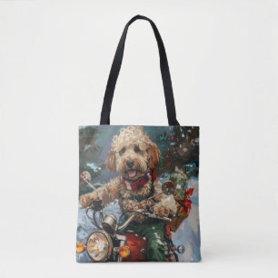 Bolsa Tote Cockapoo Cão Andando Moto Natal