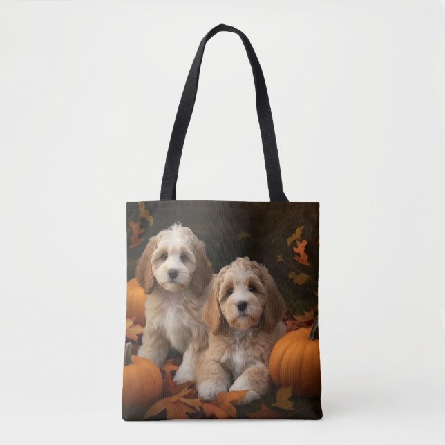Bolsa Tote Cockapoo Puppy Autumn Delight Pumpkin (Frente)