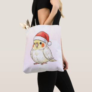 Bolsa Tote Cockatiel de Natal Fofo Vestindo Chapéu de Papai N