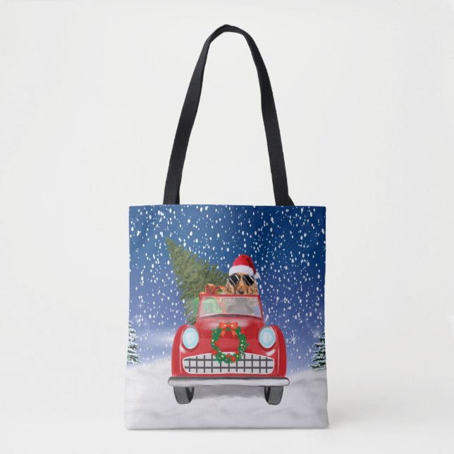 Bolsa Tote Cocker Spaniel Cão Dirigindo Carro Na Neve Natal (Frente)