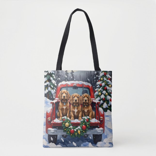 Bolsa Tote Cocker Spaniel Christmas Red Truck Holiday (Frente)