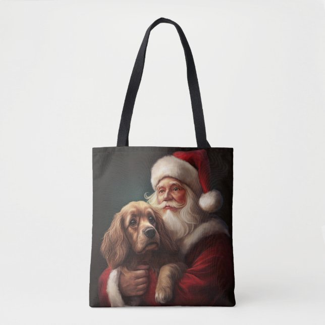 Bolsa Tote Cocker Spaniel com Papai Noel Natal Festivo (Frente)