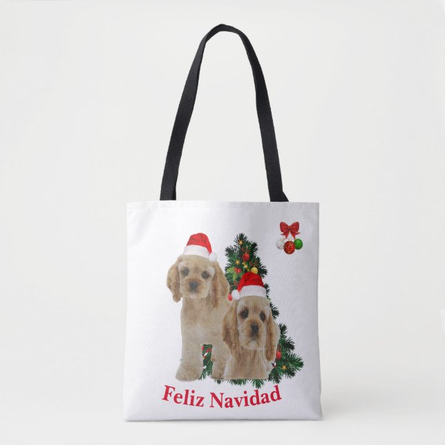 Bolsa Tote Cocker spaniel Feliz Navidad (Frente)