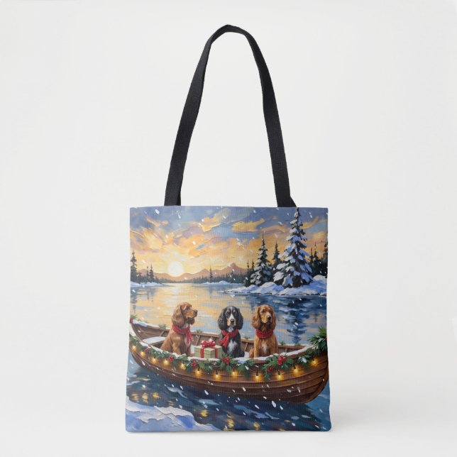 Bolsa Tote Cocker Spaniel Natal no Barco Feriado (Frente)