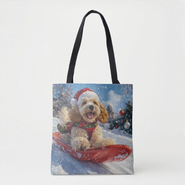 Bolsa Tote Cocker Spaniel no Trenó 'Deixe Nevar' Natal (Frente)