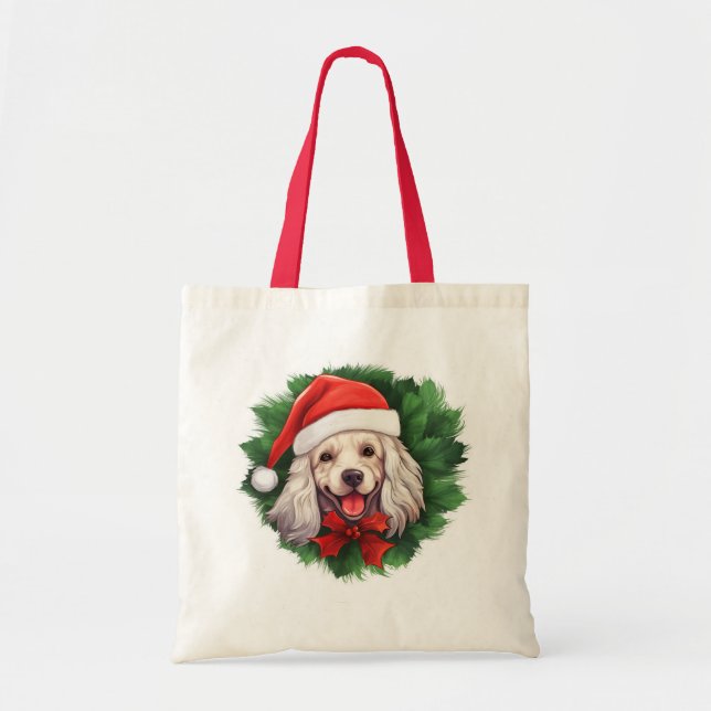 Bolsa Tote Cocker Spaniel Wreath Natal (Frente)