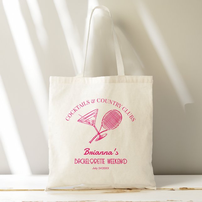 Bolsa Tote Cocktails e clubes de campo tênis Bachelorette (Cocktails and country clubs tennis Bachelorette party weekend bridesmaid gifts personalized Tote Bag)