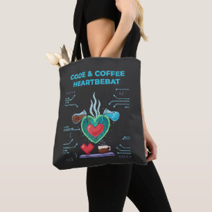 Bolsa Tote Code & Coffee Heartbeat Divertido Programador Ge