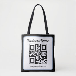 Bolsa Tote Código QR e texto editáveis com borda azul clara