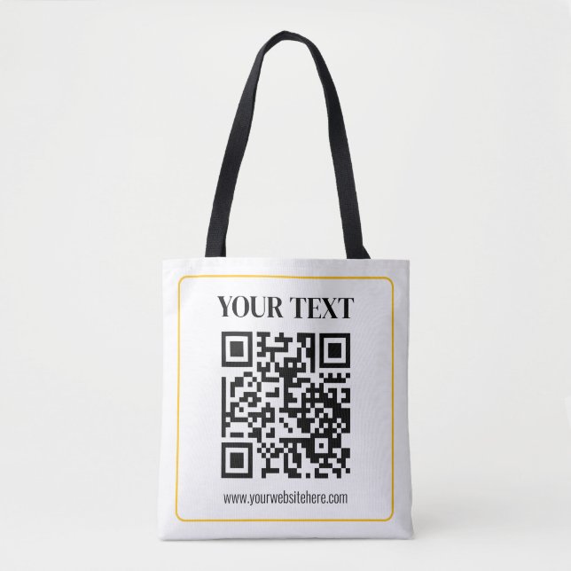 Bolsa Tote Código QR e texto editáveis com borda de ouro amar (Frente)