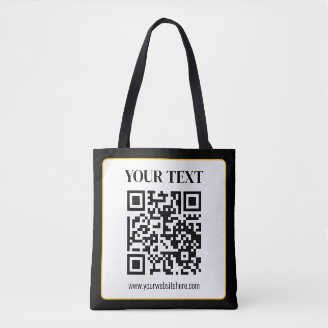 Bolsa Tote Código QR empresarial com texto superior e inferio (Frente)