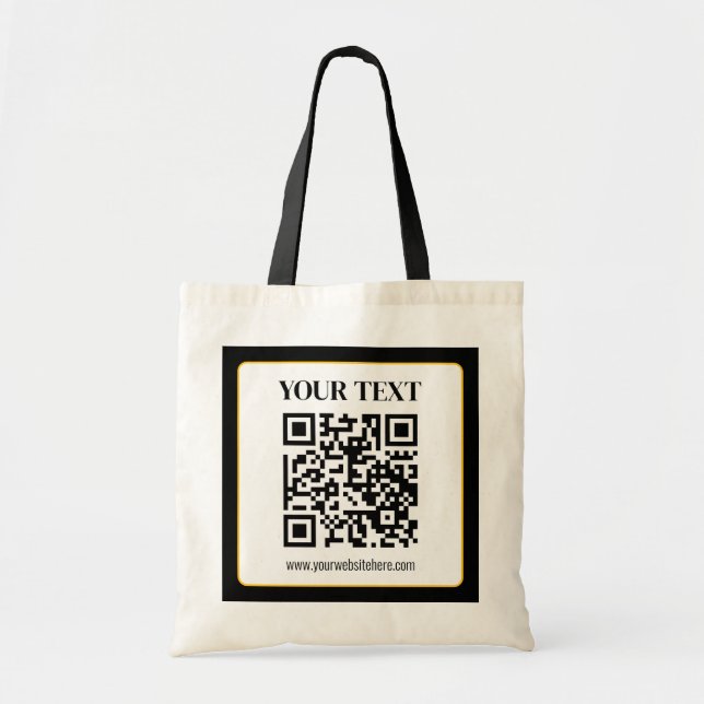 Bolsa Tote Código QR empresarial com texto superior e inferio (Frente)