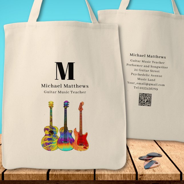 Bolsa Tote Código QR Personalizado do Tutor de Música de Viol (Guitar teacher music business website QR code custom tote bag)