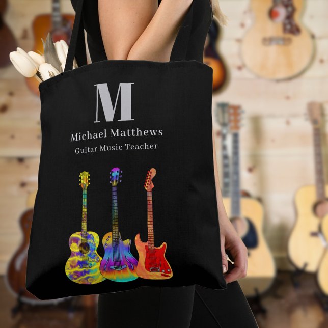 Bolsa Tote Código QR Personalizado do Tutor de Música de Viol (Guitar teacher music business Custom tote with website QR code and personalized monogram)