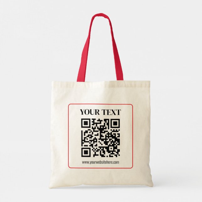 Bolsa Tote Código QR simples com borda vermelha (Verso)