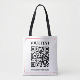 Bolsa Tote Código QR simples preto e branco com borda vermelh