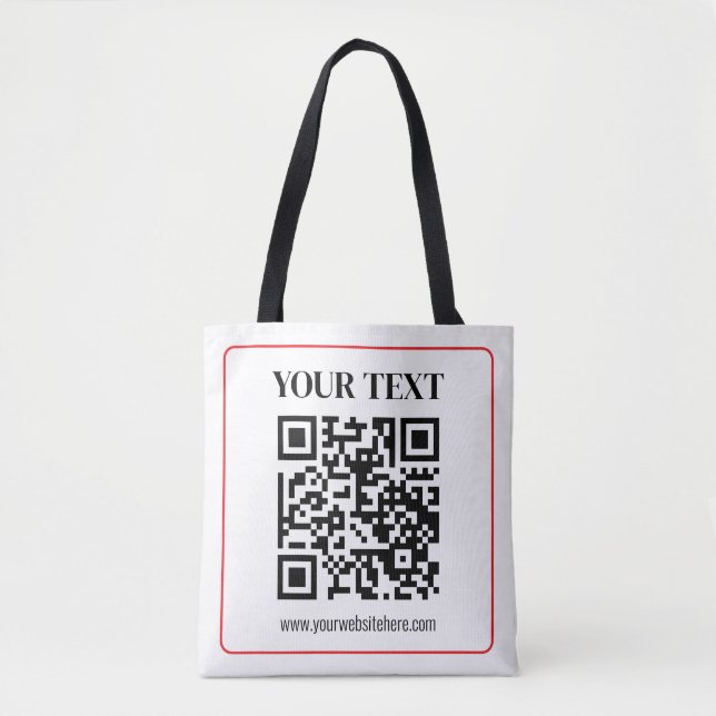 Bolsa Tote Código QR simples preto e branco com borda vermelh (Frente)