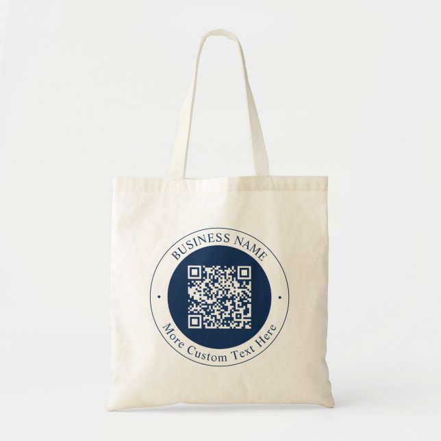 Bolsa Tote Código QR & Texto personalizáveis | Azul-marinho e (Frente)