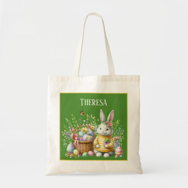 Bolsa Tote Coelhinha de Páscoa moças de aquarela adiciona nom (Frente)