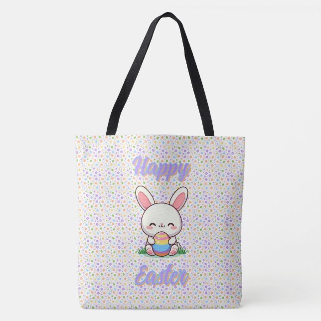 Bolsa Tote Coelhinho bonito de primavera/Páscoa com ovo (Frente)