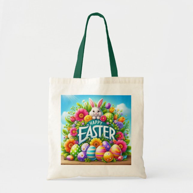 Bolsa Tote Coelhinho bonito de primavera/Páscoa com ovo (Frente)