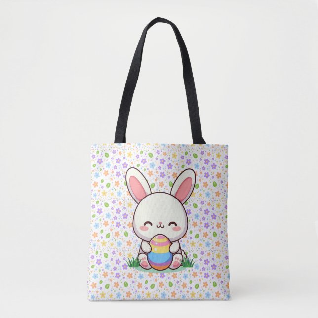 Bolsa Tote Coelhinho bonito de primavera/Páscoa com ovo (Frente)