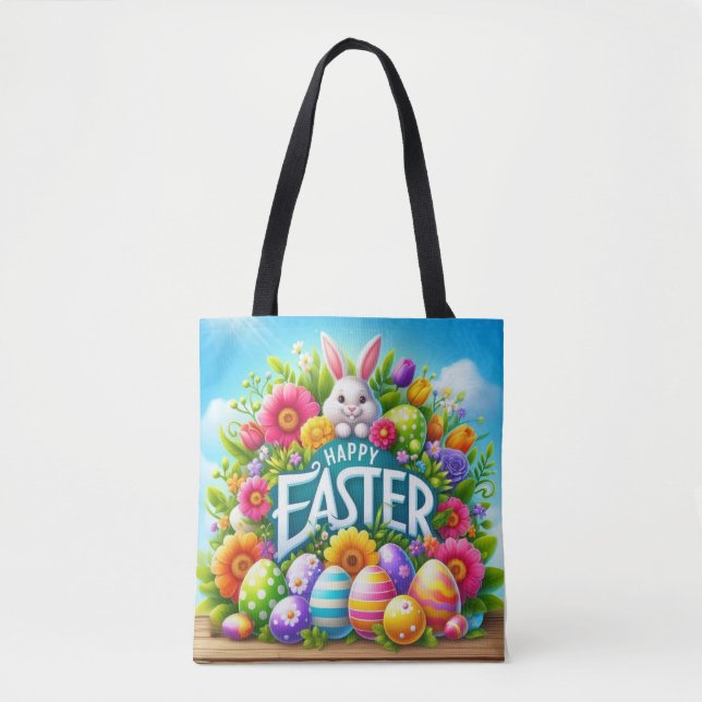Bolsa Tote Coelhinho bonito de primavera/Páscoa com ovo (Frente)