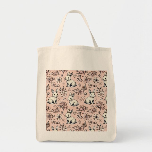 Bolsa Tote Coelhinho Bonito e Flor de Cereja (Frente)