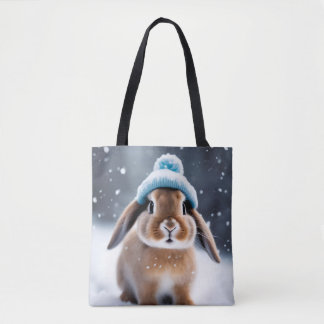 Bolsa Tote Coelhinho bonito num Bobble Hat PRÓPRIO Natal ART