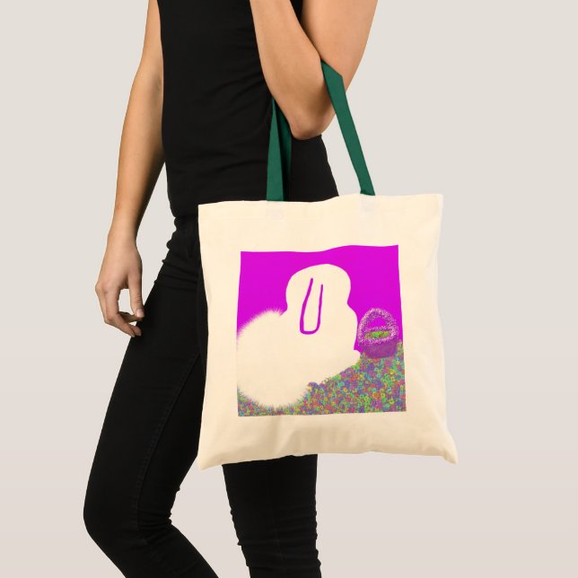 Bolsa Tote Coelhinho da Páscoa fofo com flores (Frente (produto))
