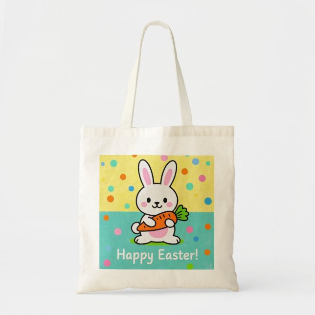 Bolsa Tote Coelhinho de cartoon com bolinhas de cenoura (Frente)