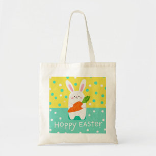 Bolsa Tote Coelhinho de cartoon segurando cenoura, bolinhas