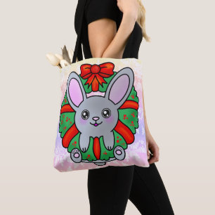 Bolsa Tote Coelhinho de Natal em Wreath com Flocos de Neve do