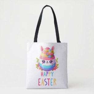 Bolsa Tote Coelhinho de ovo de Páscoa bonito e colorido