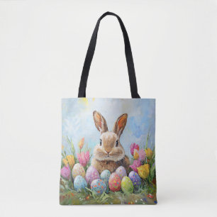 Bolsa Tote Coelhinho de Páscoa Bonito com Ovos Coloridos